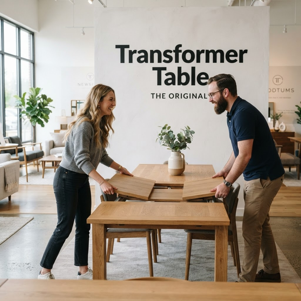 Founders of Transformer Table with their wooden table